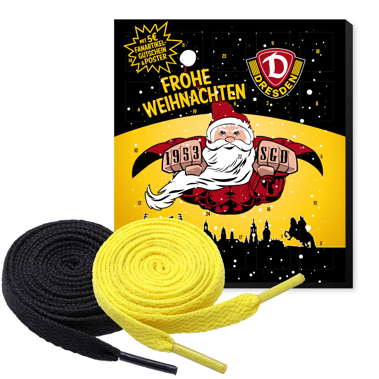 SG Dynamo Dresden Premium Adventskalender mit Poster Weihnachtskalender + Fan-Schnürsenkel 2#, 5#