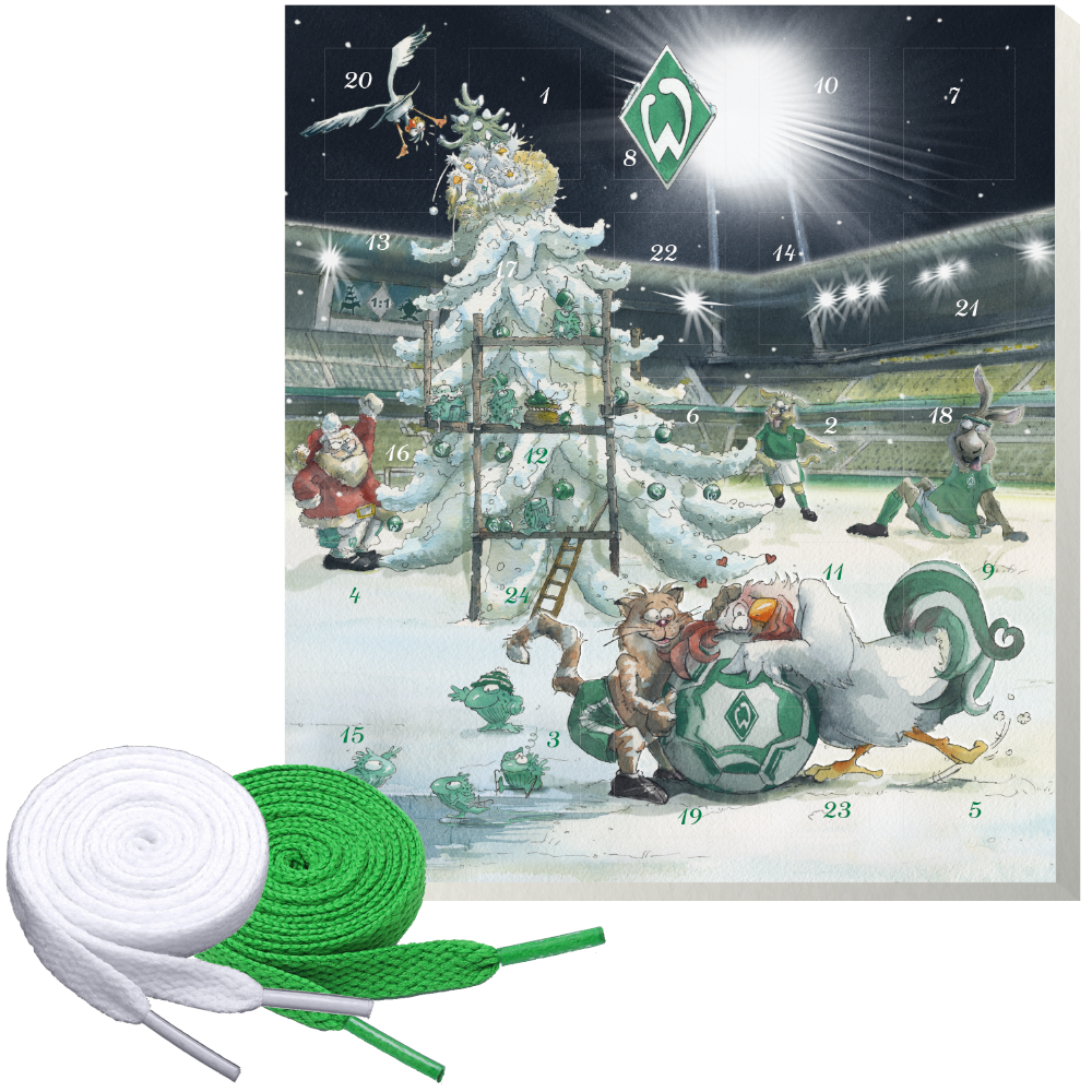 SV Werder Bremen Premium Adventskalender mit Poster Weihnachtskalender + Fan-Schnürsenkel 1#, 19#